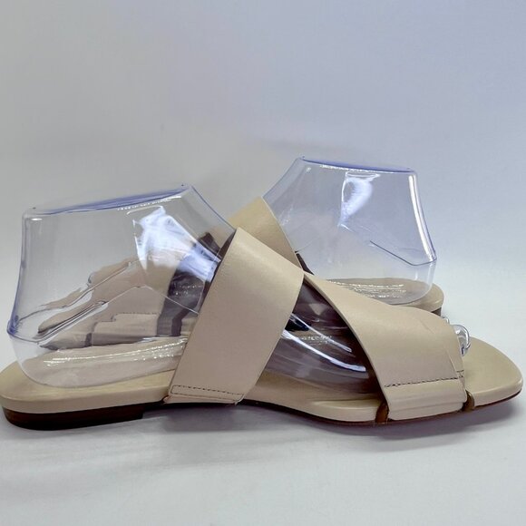 Vince Dylan Leather Flat Sandals Size 9.5M Beige Asymmetrical Slide Shoes - Picture 8 of 16